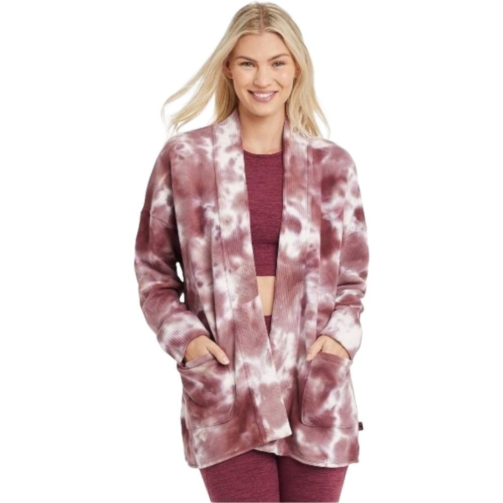Joylab Nwt Women's French Terry tie dye maroon Cardigan size Small